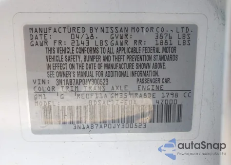 2018 Nissan Sentra Sv из США, поврежденный, VIN 3N1AB7AP0JY300523